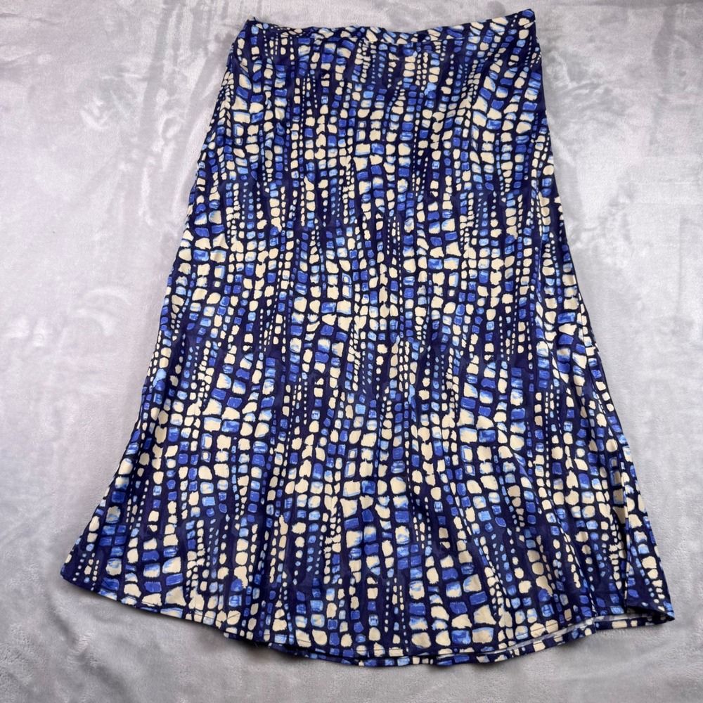 J.McLaughlin Blue Mosaic Print Rayon‎ A-Line Midi Skirt Womens Size 12 Side Zip